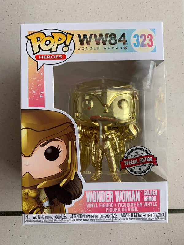 Funko PoP! Heroes WW84 Wonder Woman Golden Armor (Gold Chrome) 323 + PoP Protector