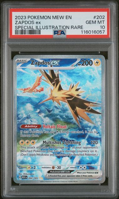 Pokemon TCG! 2023 POKEMON MEW EN-151 #202 ZAPDOS ex SPECIAL ILLUSTRATION RARE PSA 10 GEM MINT