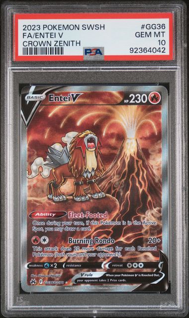 Pokemon TCG! 2023 POKEMON SWORD AND SHIELD CROWN ZENITH #GG36 FA/ENTEI V CROWN ZENITH PSA 10 GEM MINT