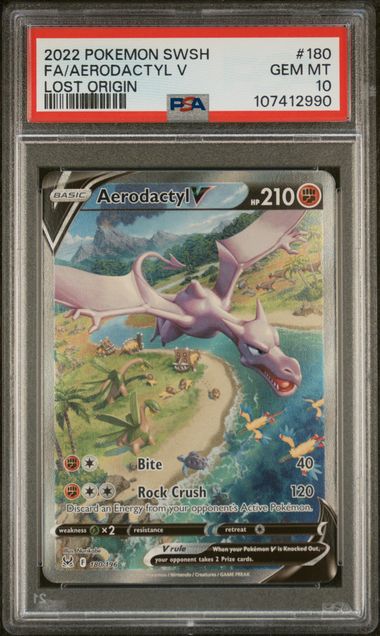 Pokemon TCG! 2022 Pokemon Sword and Shield Lost Origin Aerodactyl V #180 PSA 10