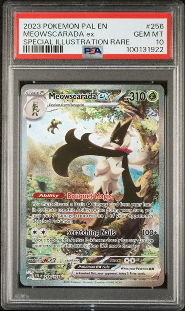 Pokemon TCG! 2023 POKEMON PAL EN-PALDEA EVOLVED #256 MEOWSCARADA ex SPECIAL ILLUSTRATION RARE PSA 10