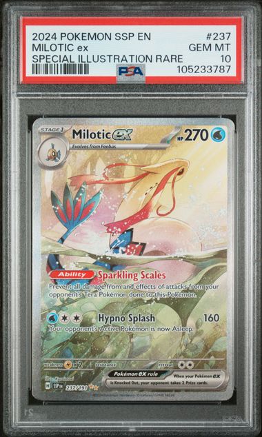 Pokemon TCG! 2024 POKEMON SSP EN-SURGING SPARKS #237 MILOTIC ex SPECIAL ILLUSTRATION RARE PSA 10