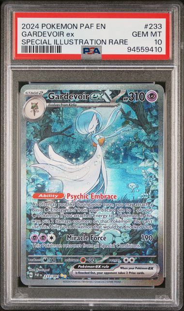 Pokemon TCG! 2024 POKEMON PAF EN-PALDEAN FATES #233 GARDEVOIR ex SPECIAL ILLUSTRATION RARE PSA 10